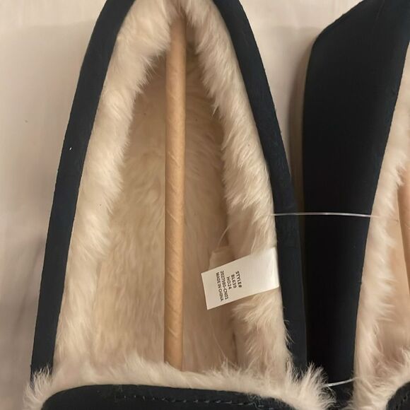 J. CREW INDIGO VINTAGE SUEDE SLIPPERS.   FLUFFY INTERIOR!   NEW WITH TAGS - Picture 5 of 5